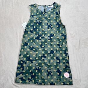Smiling Button Girls Size 8 Green Camouflage Gold Polka Dot Tunic Dress New